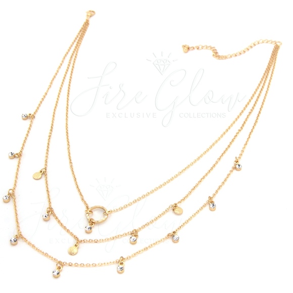 Layered Rhinestone Gold Tone Short Necklace - Picture 6 of 7